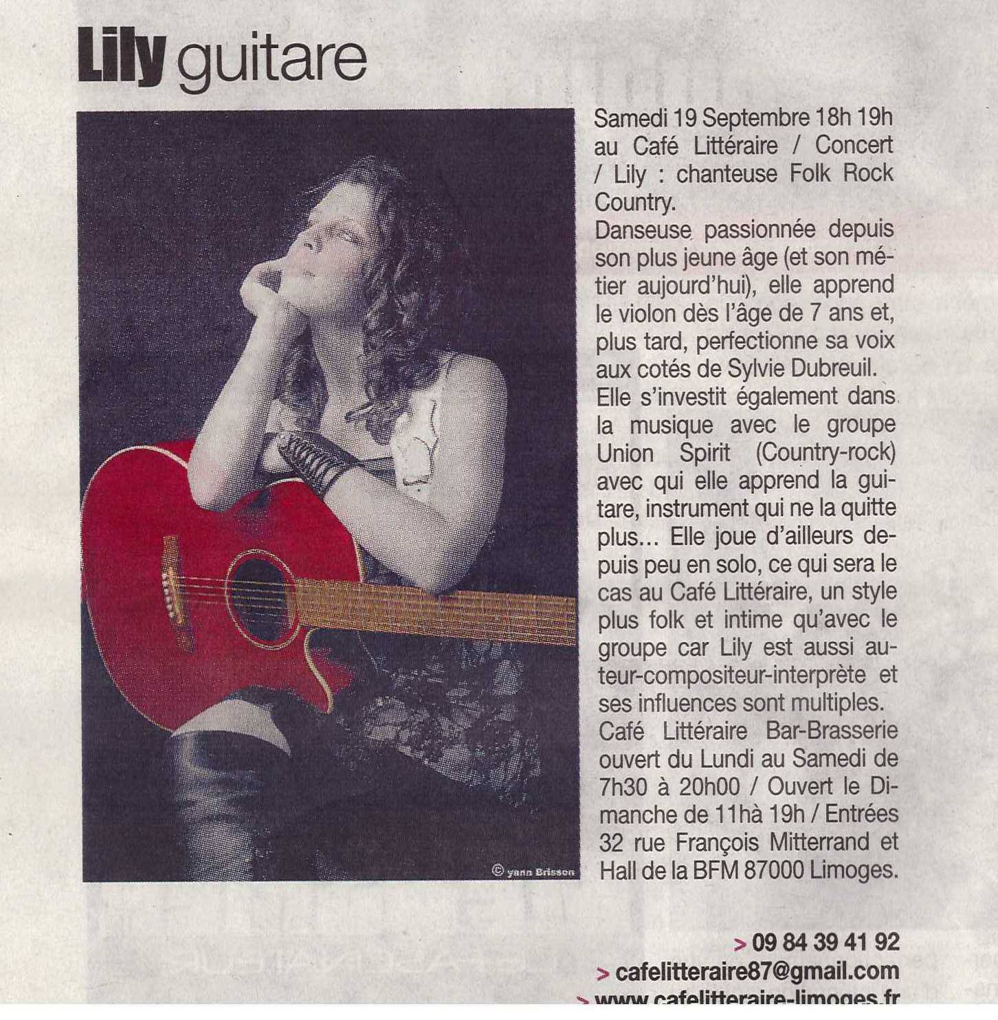 Info Magazine, Lylie au Café Littéraire, sept 2015